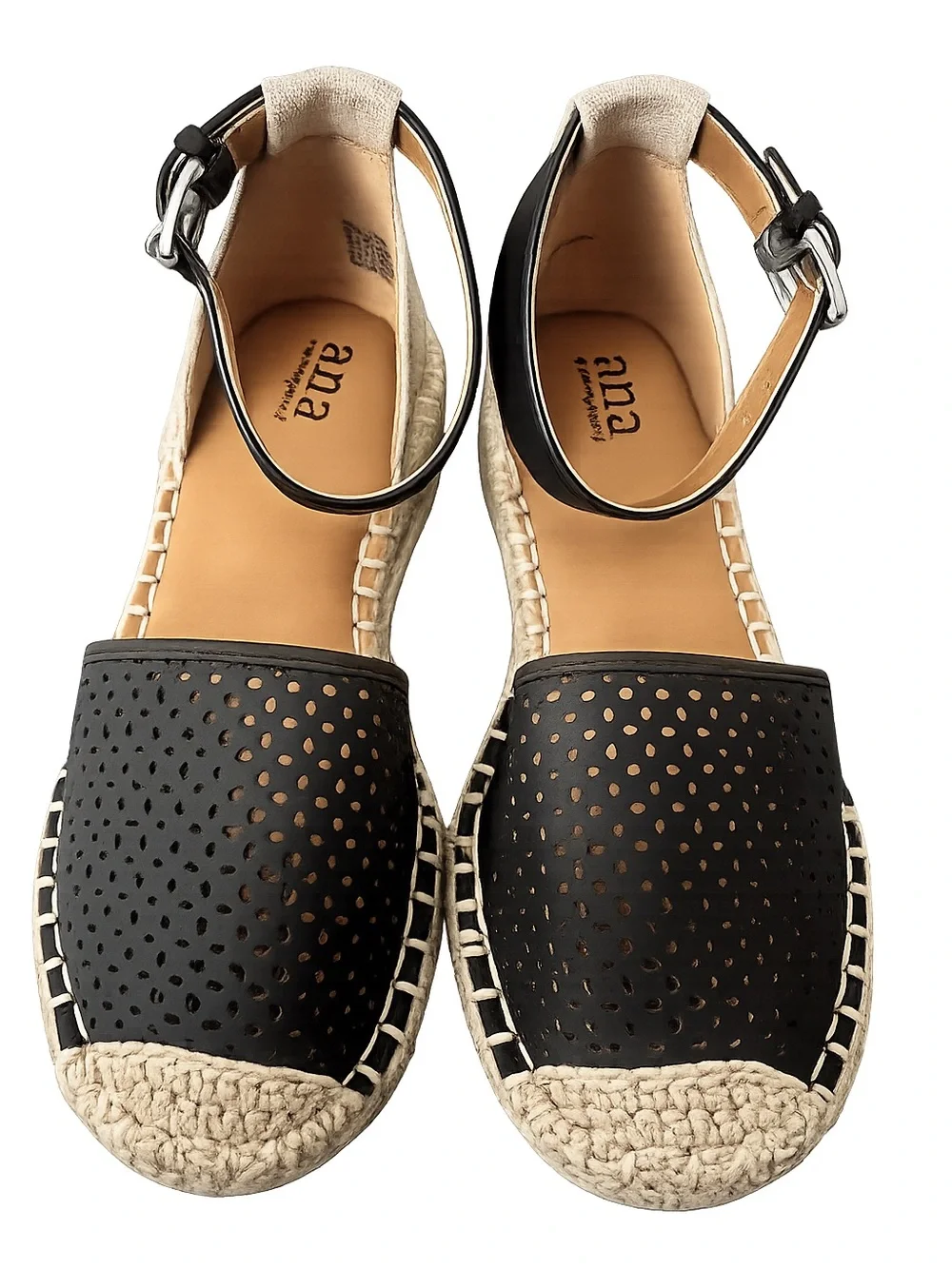 a.n.a Black Perforated Espadrille Ankle-Strap Flats